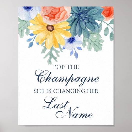 Pop Das Champagnerfloral Sukkuläres Brautparty Poster (Vorne)