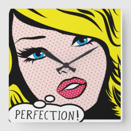 Pop der Acrylmauer "PERFECTION". Quadratische Wanduhr