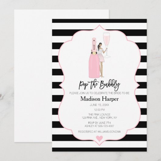 Pop der Brautdusche Bubbly Einladung (Vorne/Hinten)