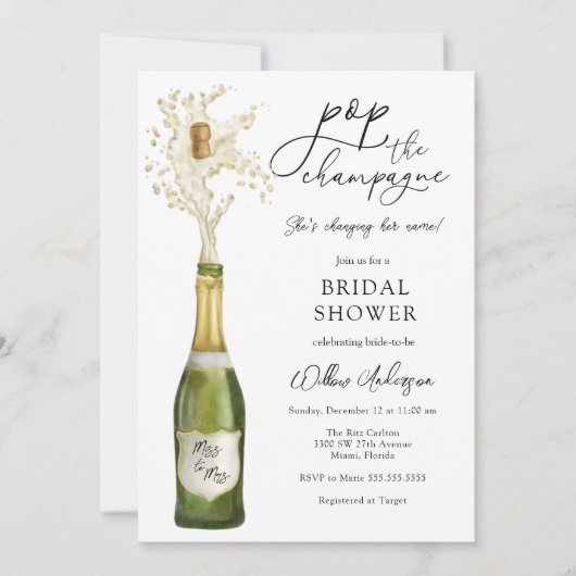 Pop der Brautdusche Champagne Einladung (Vorderseite)
