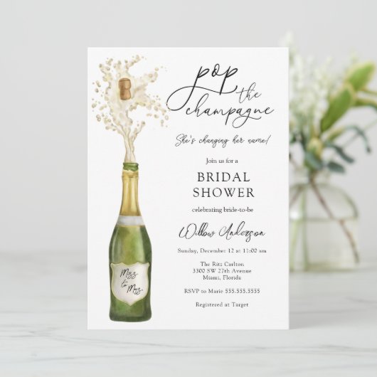 Pop der Brautdusche Champagne Einladung (Stehend Vorderseite)