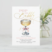 Pop der Bubbly Champagne Pink Bow Geburtstag Einladung (Stehend Vorderseite)