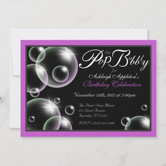 "Pop der Bubbly" Classy Birthday Einladungen (Vorderseite)