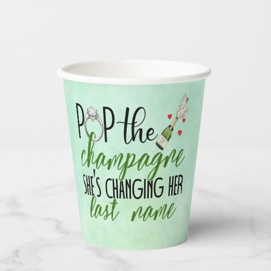 Pop der Champagne Verlobung Paper Cups Pappbecher (Vorderseite)