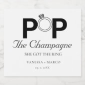Pop Der Champagner, den sie got Ring Verlobung Tei Schaumweinetikett (Einzelnes Label)