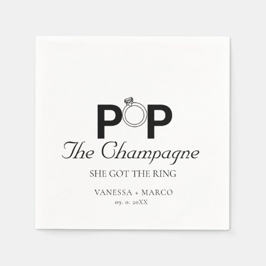 Pop Der Champagner, den sie got Ring Verlobung Tei Serviette (Vorderseite)