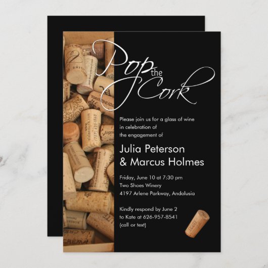 Pop der Cork Wein Party Einladung (Vorne/Hinten)