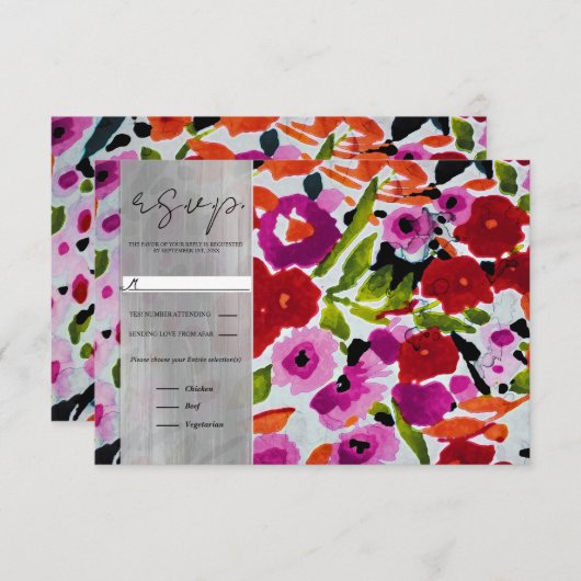 Pop der farbigen, trüben Blume der Wasserfarbe RSVP Karte (Vorne/Hinten)