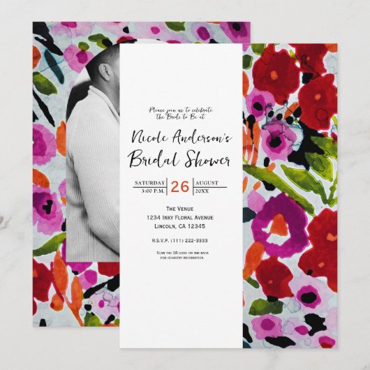 Pop der fett farbigen Inkokfarbenen Blume Bridal Einladung (Vorne/Hinten)