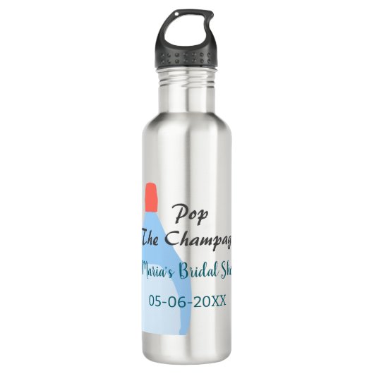 Pop des Champagner-blauen Brautparty Name Datum hi Edelstahlflasche (Vorderseite)