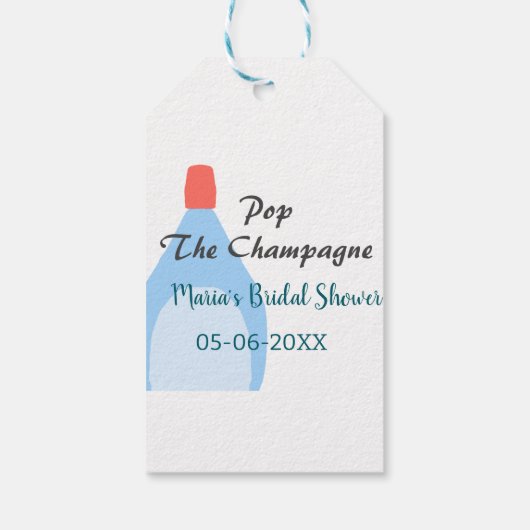 Pop des Champagner-blauen Brautparty Name Datum hi Geschenkanhänger (Rückseite)
