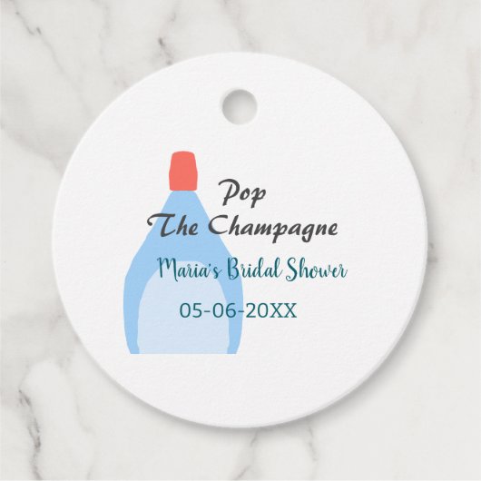 Pop des Champagner-blauen Brautparty Name Datum hi Geschenkanhänger (Vorderseite)