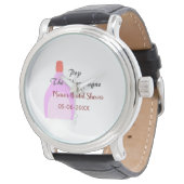Pop des Champagner-Rosa Brautparty Name Datum hinz Armbanduhr (Schrägansicht)