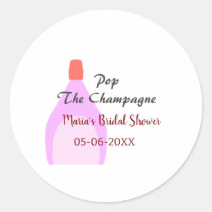 Pop des Champagner-Rosa Brautparty Name Datum hinz Runder Aufkleber