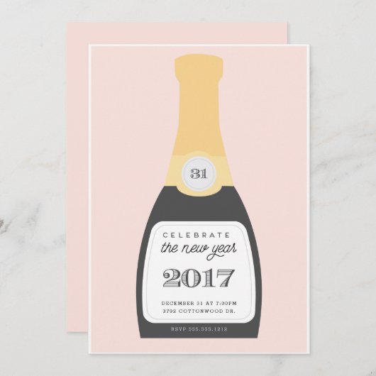 Pop des Champagners| Party Einladung der Silvester (Vorne/Hinten)