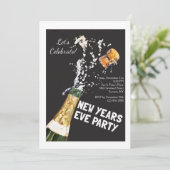 Pop des Korks zur Einladung zum Silvesterabend (Stehend Vorderseite)