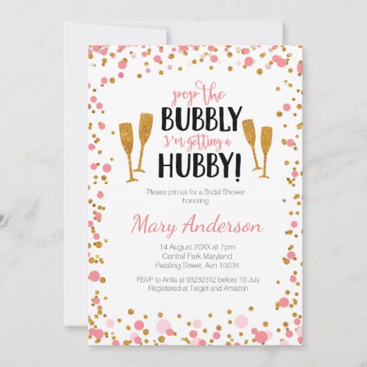 Pop Die Bubbly, die ich bekomme eine Hubby-Einladu Einladung (Vorderseite)