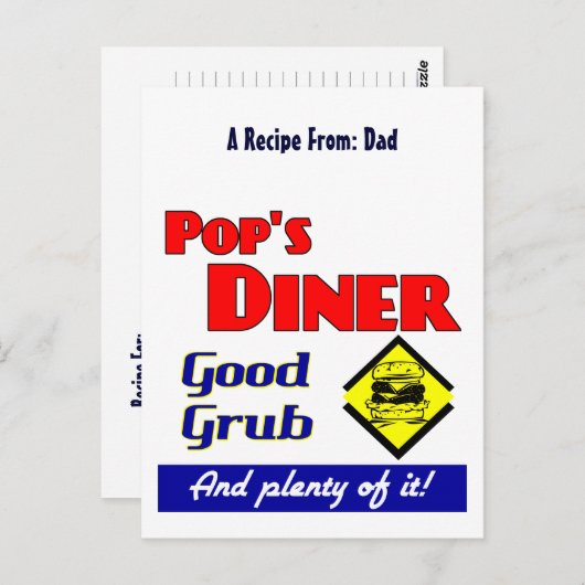 Pop Diner Retro Custom Rezept Card Postkarte (Vorne/Hinten)