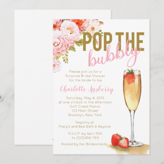 Pop Einladung der blühenden Brautdusche (Vorne/Hinten)