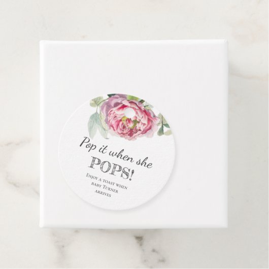Pop es! | Baby Dusche Champagne Geschenkanhänger (Beispiel)