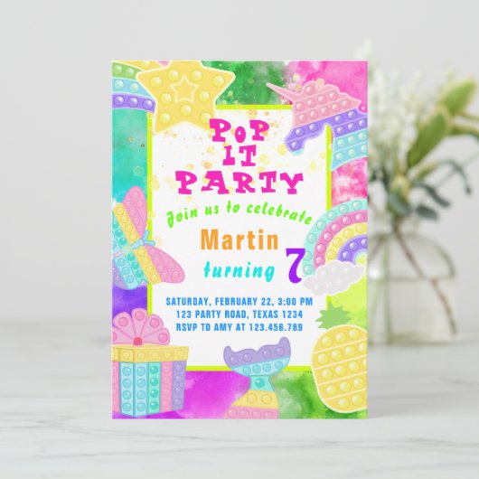 Pop Es Geburtstagsparty 🥳 Einladung (Stehend Vorderseite)