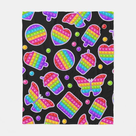 Pop es Regenbogen Schmetterlinge und Herzen Fleecedecke (Vorderseite)