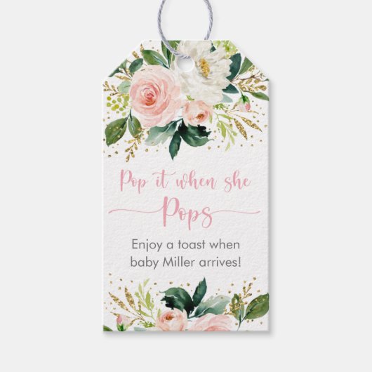 Pop es, wenn sie Boho Blumenrosa-Golddusche Pop Geschenkanhänger (Vorderseite)