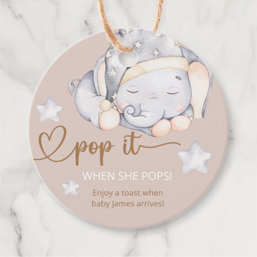 Pop es, wenn sie Pop Baby Elephant Baby Dusche Geschenkanhänger (Vorderseite)
