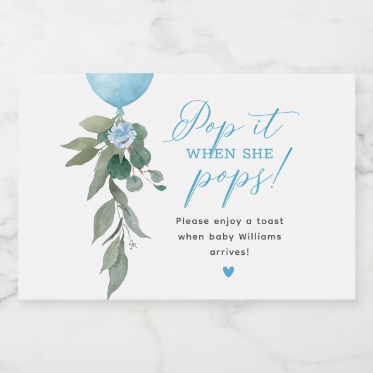 Pop es, wenn sie Pop Balloon Greenerenery Baby Dus Schaumweinetikett (Einzelnes Label)