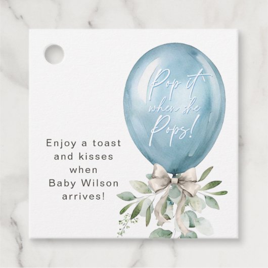 Pop es, wenn sie Pop Blue Balloon Bow Greenerie Geschenkanhänger (Vorderseite)