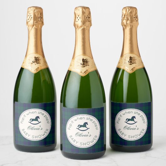 Pop es, wenn sie Pop Classic Rocking Pferd kariert Schaumweinetikett (Flaschen)