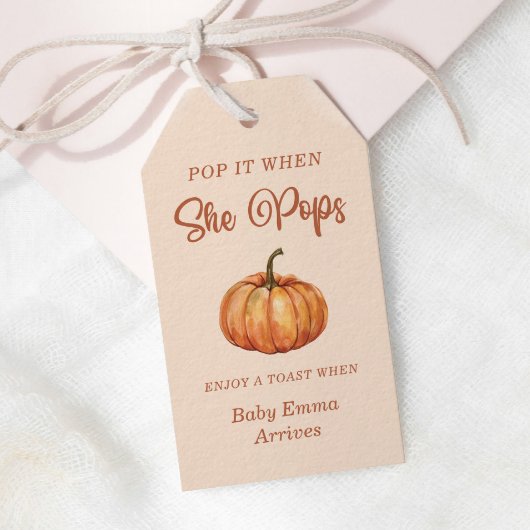 Pop es, wenn sie Pop fallen Pumpkin Baby Dusche Geschenkanhänger