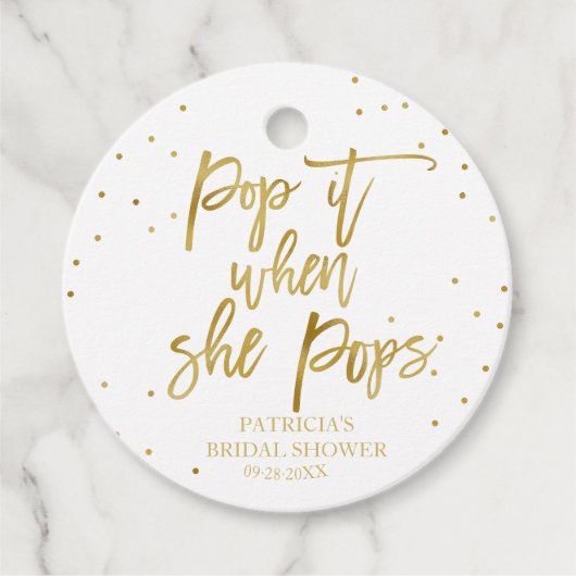 Pop es, wenn sie Pop Gold Foil Baby Dusche Geschenkanhänger (Vorderseite)