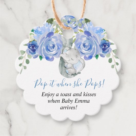 Pop es, wenn sie Pop Junge Elefantenbaby Dusche Geschenkanhänger (Vorderseite)