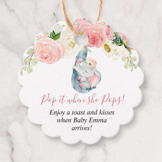 Pop es, wenn sie Pop Mädchen Elefanten Baby Dusche Geschenkanhänger (Vorderseite)