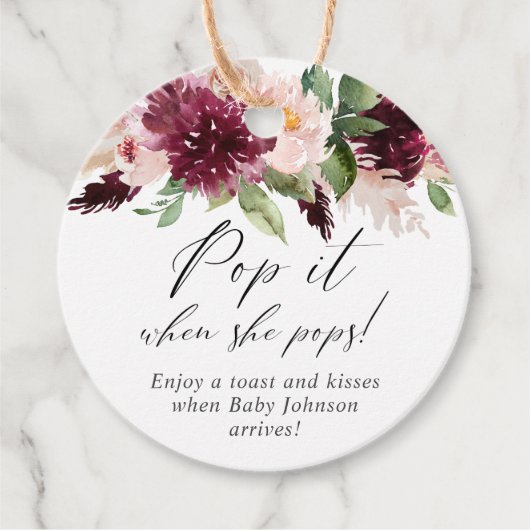 Pop es, wenn sie Pop rot rosa bordeauxrot blühend Geschenkanhänger (Vorderseite)