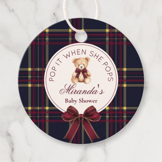 Pop es, wenn sie Pop Teddy Bear Red Bow Geschenkanhänger (Vorderseite)