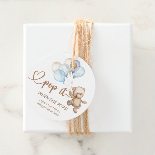 Pop es, wenn sie Teddy Bear Baby Dusche Pop Geschenkanhänger (Beispiel)