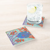 Pop-Farbige Fische Glasuntersetzer (Schrägansicht)