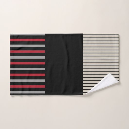 Pop-Farbstreifen rot, grau, schwarz und knochenwei Badhandtuch Set (Handtuch)