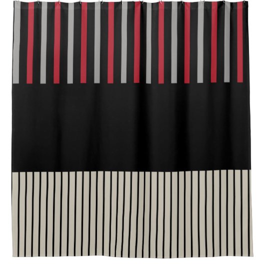 Pop-Farbstreifen rot, grau, schwarz und knochenwei Duschvorhang (Vorderseite)