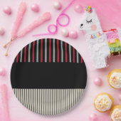 Pop-Farbstreifen rot, grau, schwarz und knochenwei Pappteller (Party)