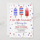 Pop Firecracker Red White Blue 1. Geburtstag Einladung (Vorderseite)