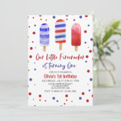 Pop Firecracker Red White Blue 1. Geburtstag Einladung (Stehend Vorderseite)