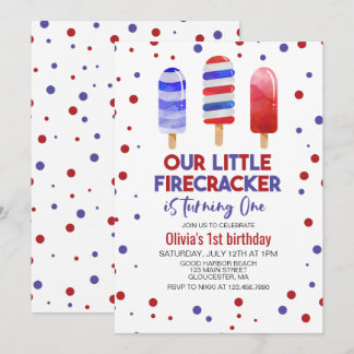 Pop Firecracker Red White Blue 1. Geburtstag Einladung