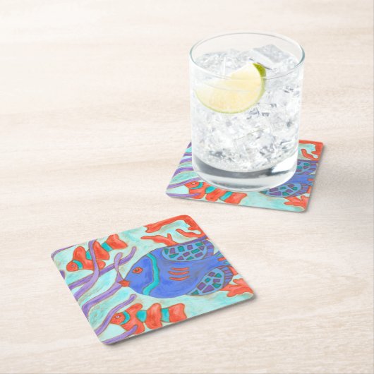 Pop Fish Rechteckiger Pappuntersetzer (Vor Ort)