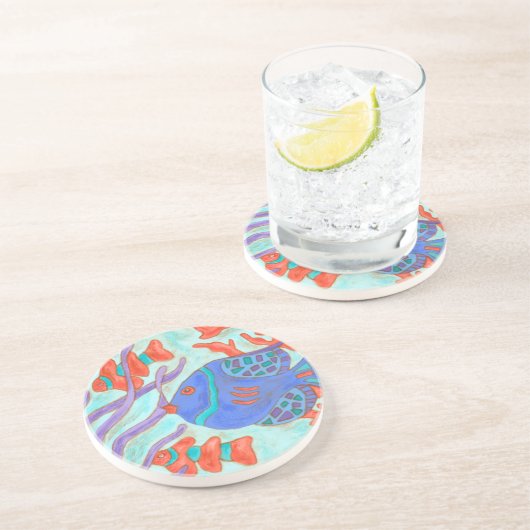 Pop Fish Sandstein Untersetzer (Seite)