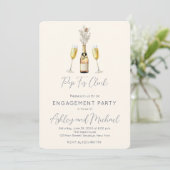 Pop Fiz Champagne Engagement Partei Einladung (Stehend Vorderseite)