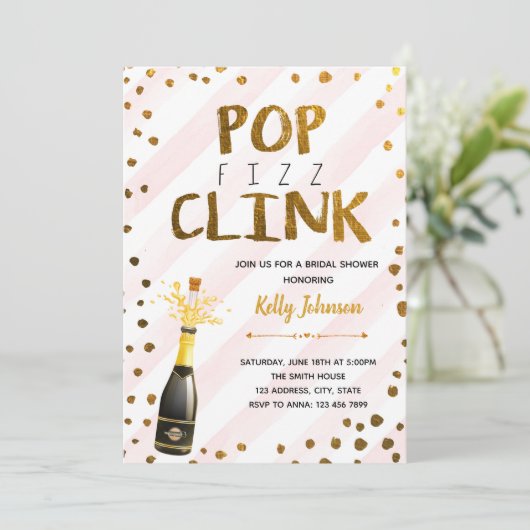 Pop fiz klink rosa Party Einladung (Stehend Vorderseite)