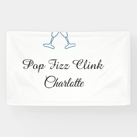 Pop fizz clink blue champagne bottle new year banner (Horizontal)